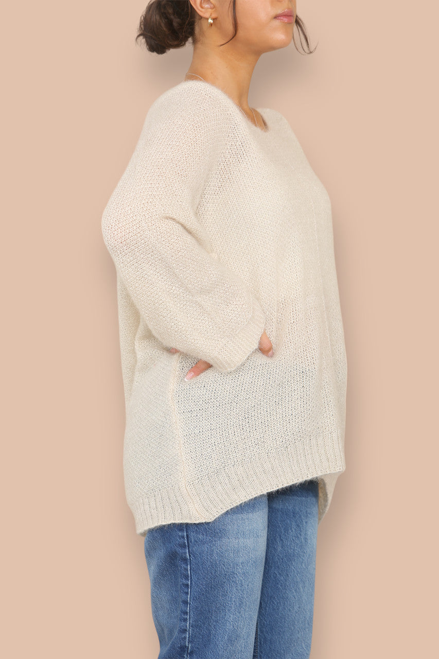 SOFT FLUFFY KNIT V-NECK JUMPER STONE