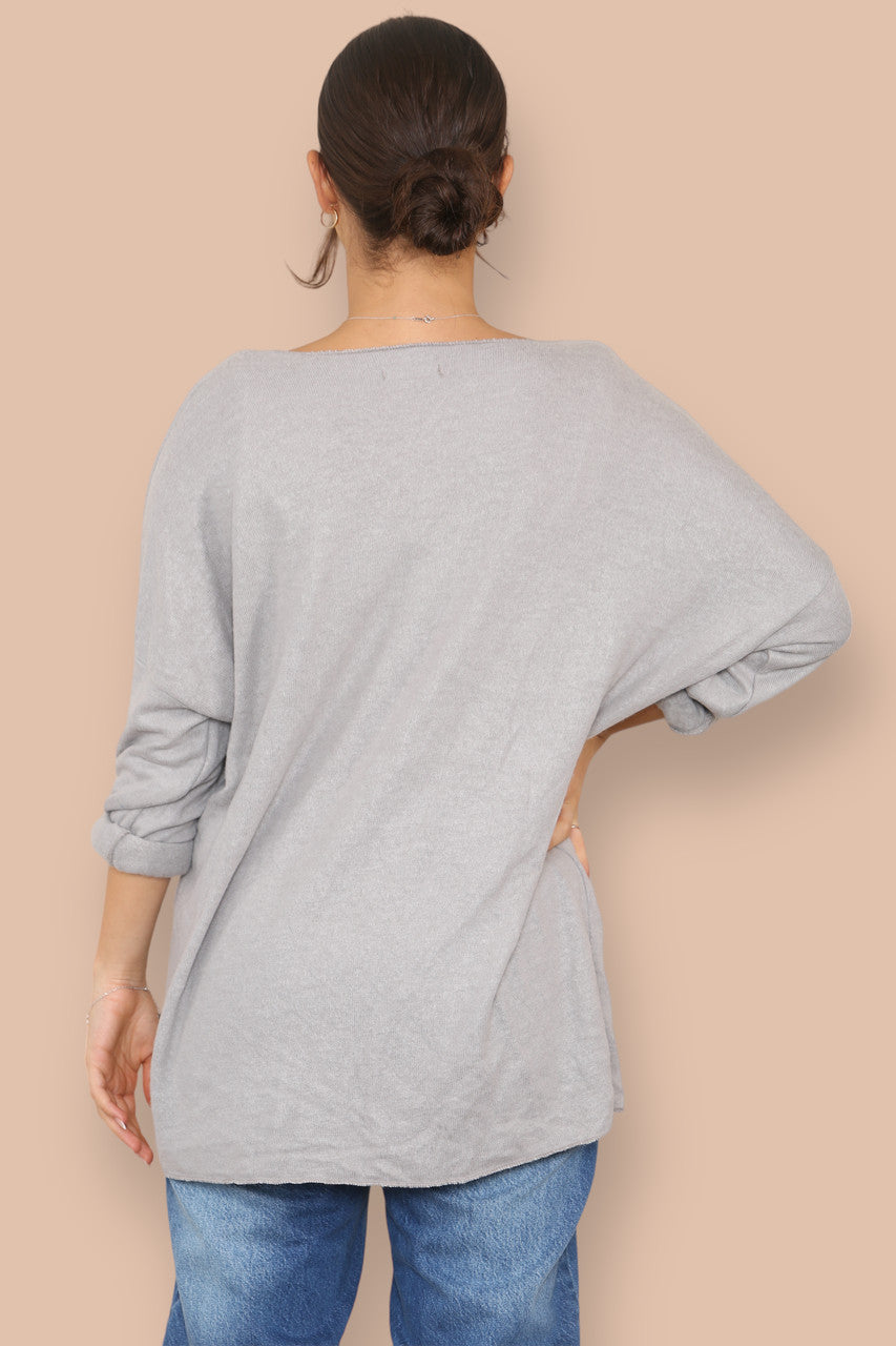 DIAMANTE FEATHER FINE KNIT JUMPER STONE