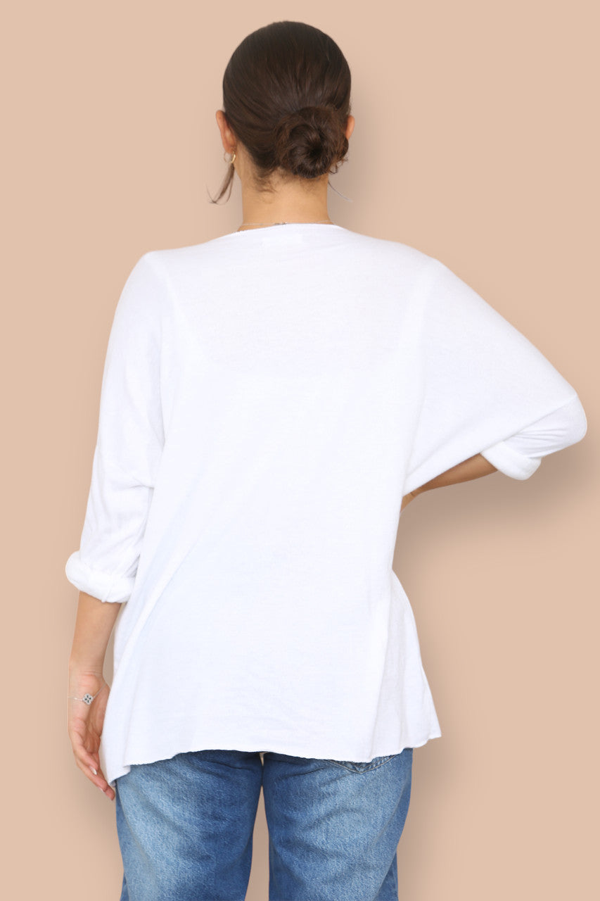 DIAMANTE FEATHER FINE KNIT JUMPER WHITE