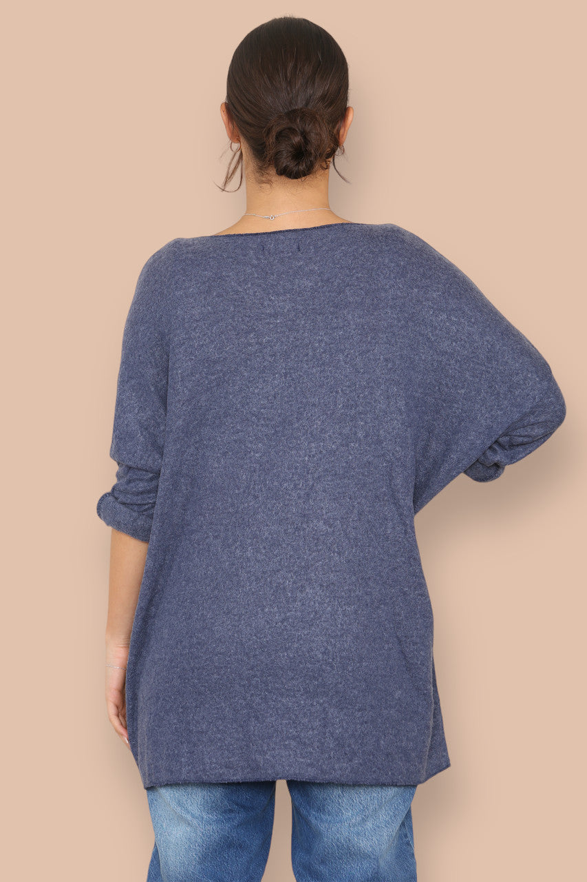 DIAMANTE FEATHER FINE KNIT JUMPER NAVY