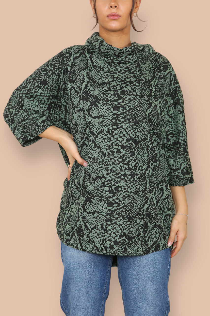 COWL NECK DIERENPRINT VLEERMUISMOUW TRUI GROEN