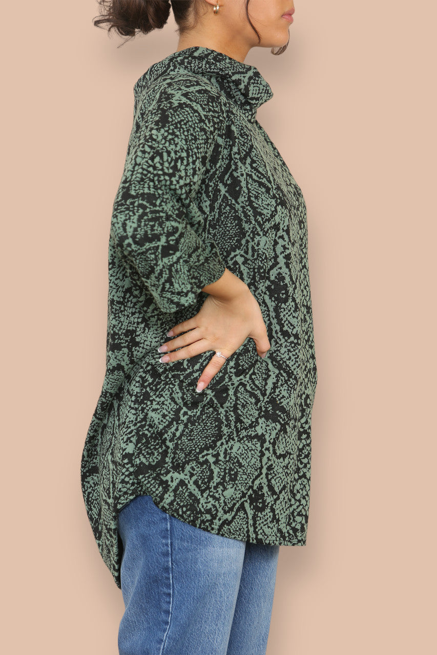 COWL NECK DIERENPRINT VLEERMUISMOUW TRUI GROEN
