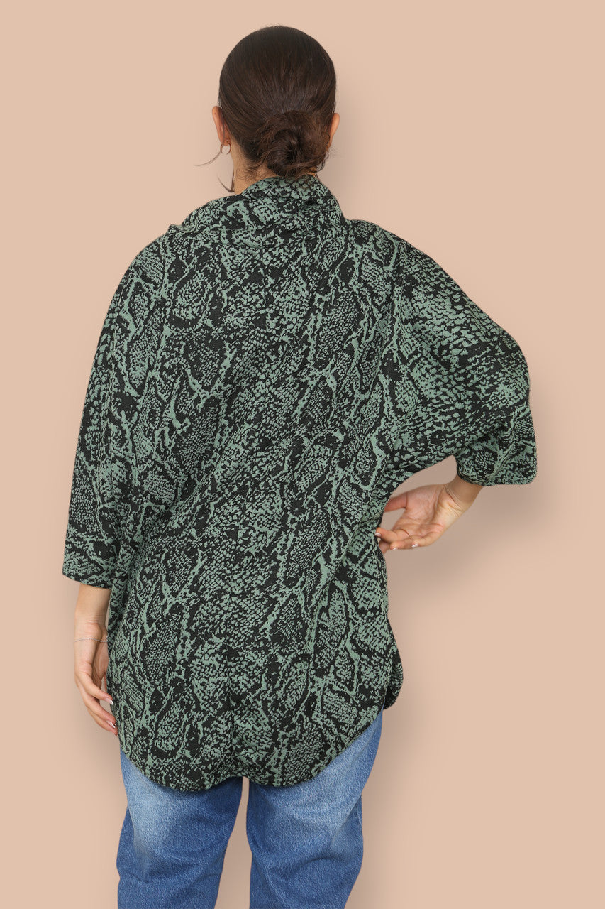 COWL NECK DIERENPRINT VLEERMUISMOUW TRUI GROEN