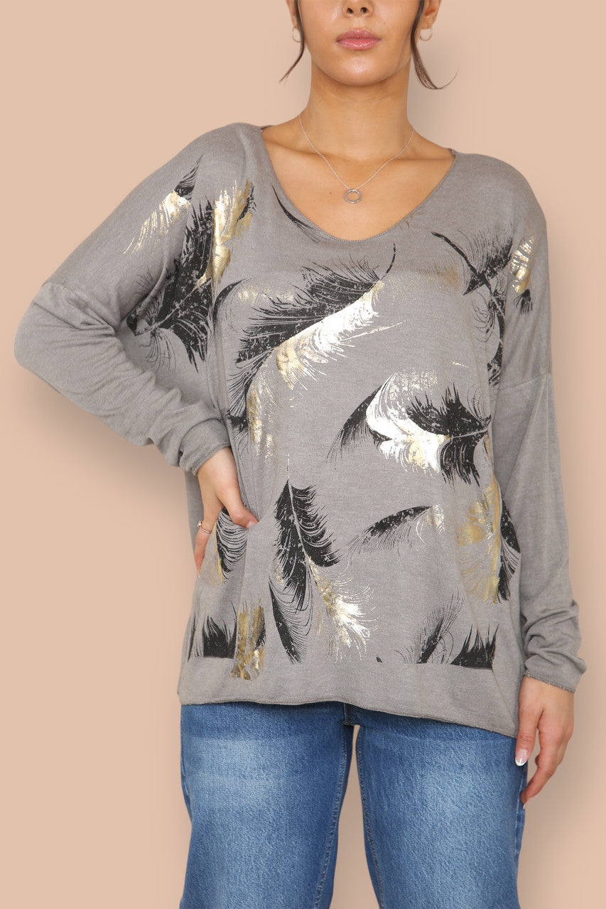 FOIL FEATHER FINE KNIT JUMPER TAUPE