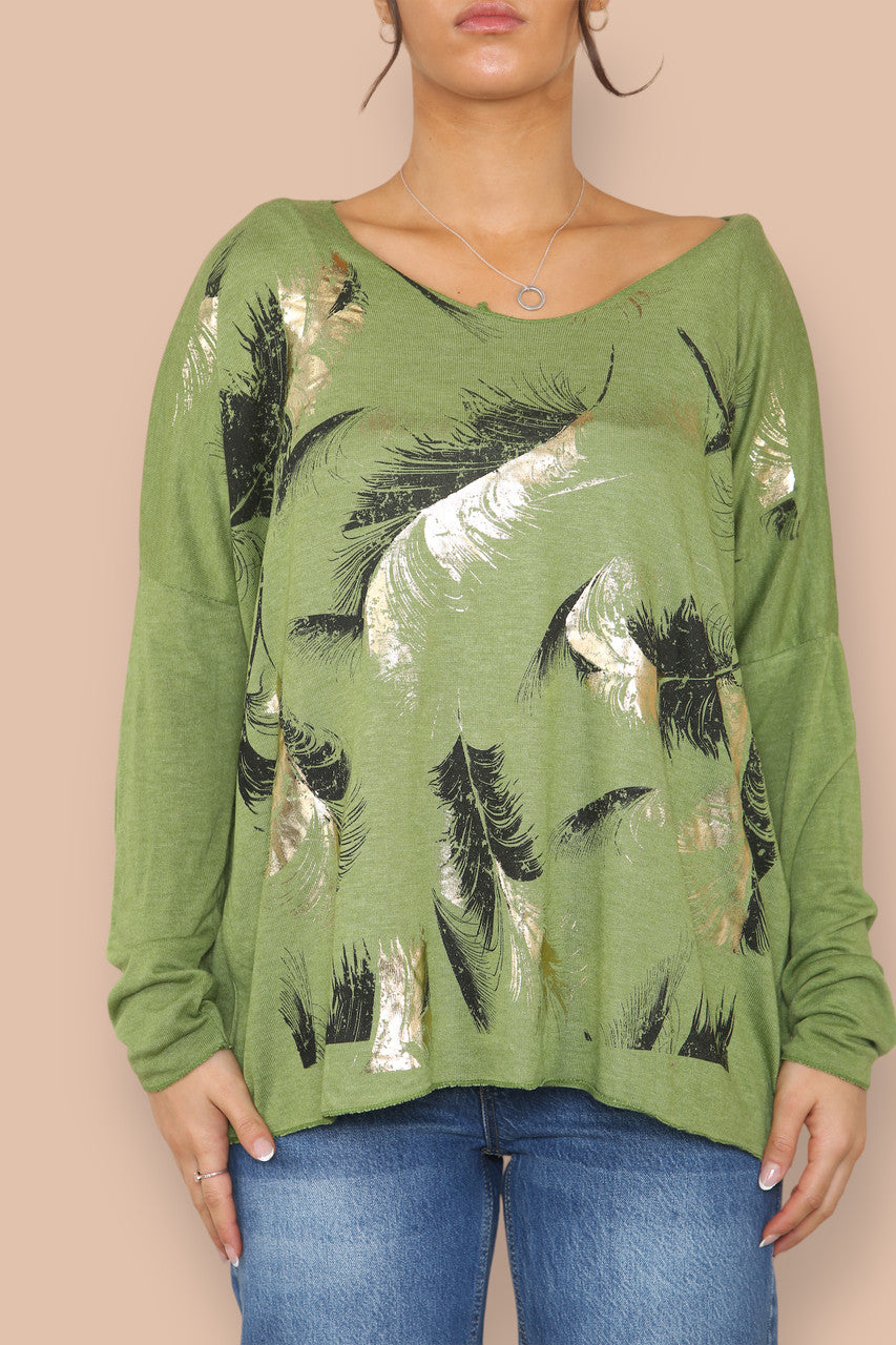 FOIL FEATHER FINE KNIT JUMPER LIME