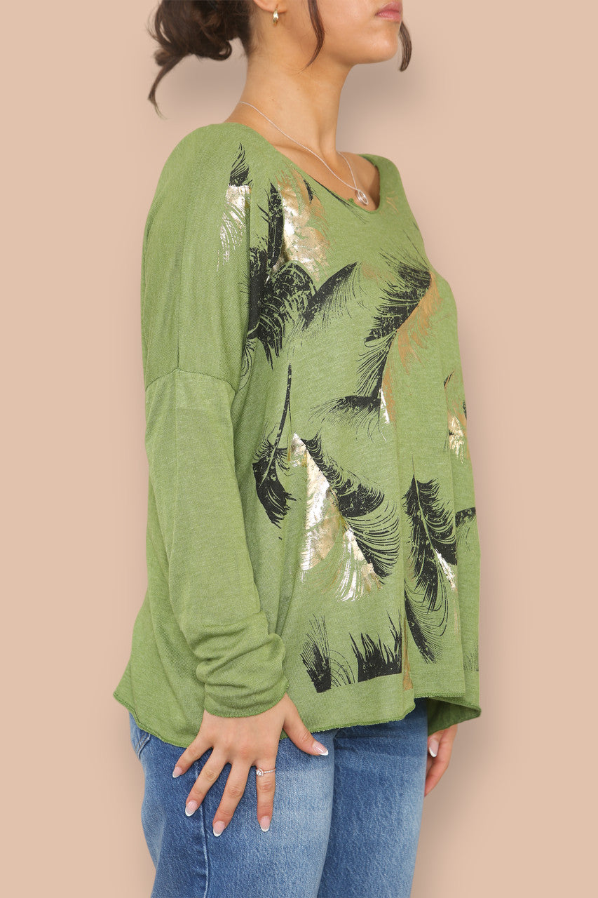 FOIL FEATHER FINE KNIT JUMPER LIME
