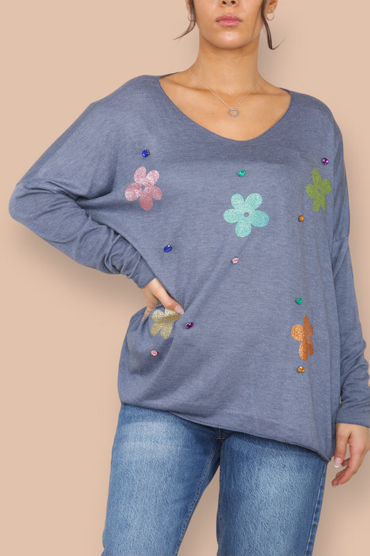 FOLIEBLOEMEN FIJNE TRUI DENIM