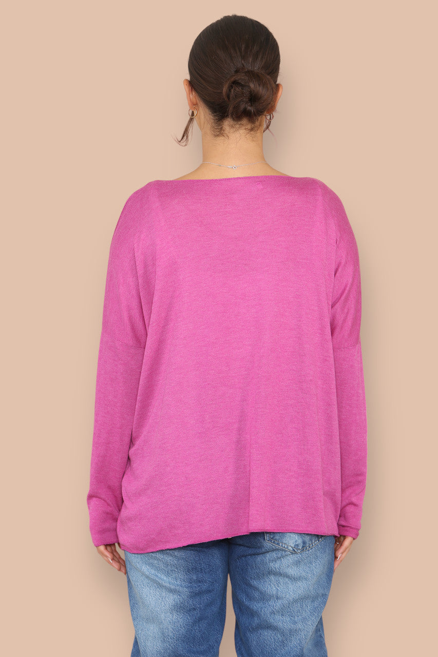 FOIL FLOWERS FINE KNIT JUMPER CERISE