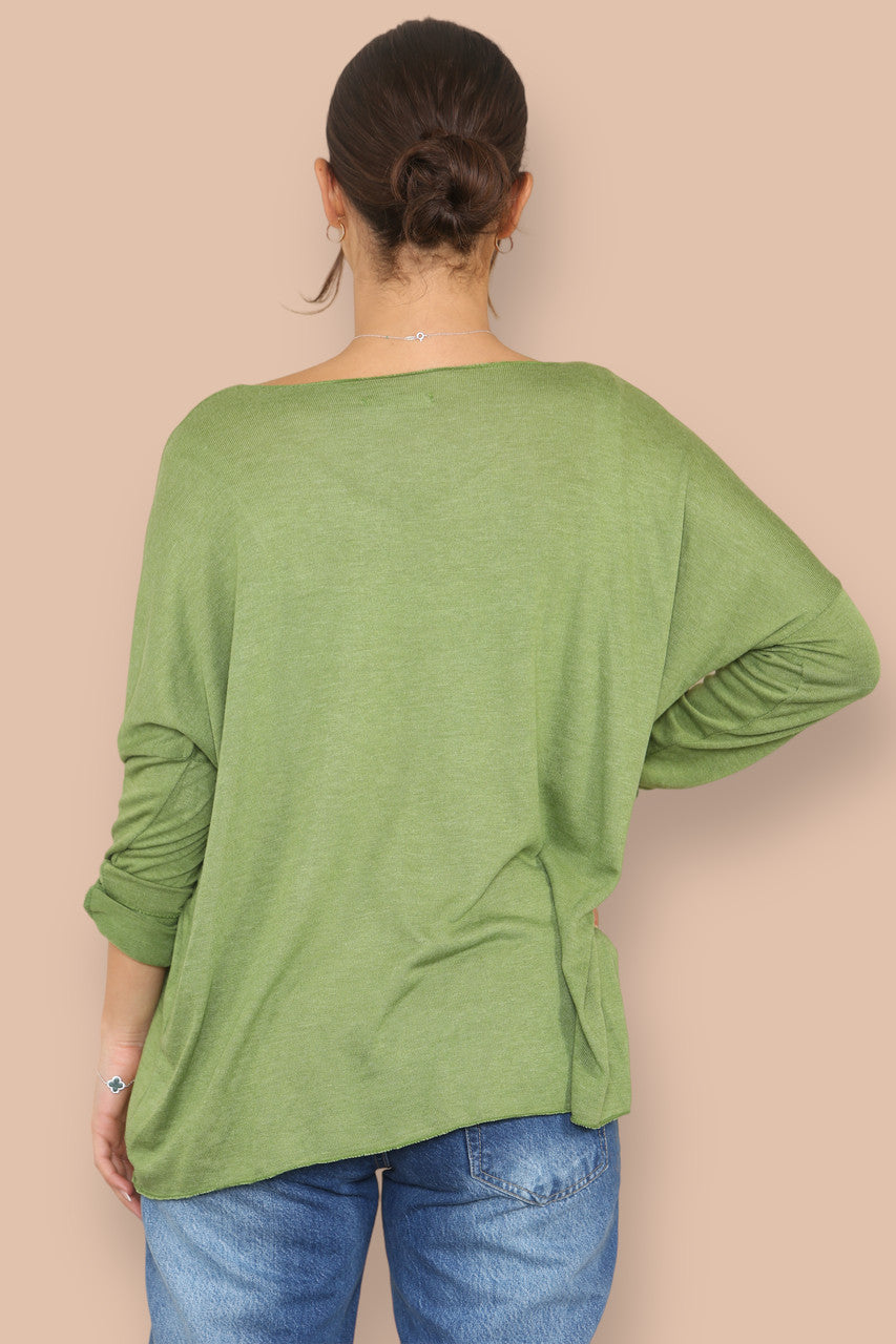 FOIL FLOWERS FINE KNIT JUMPER LIME