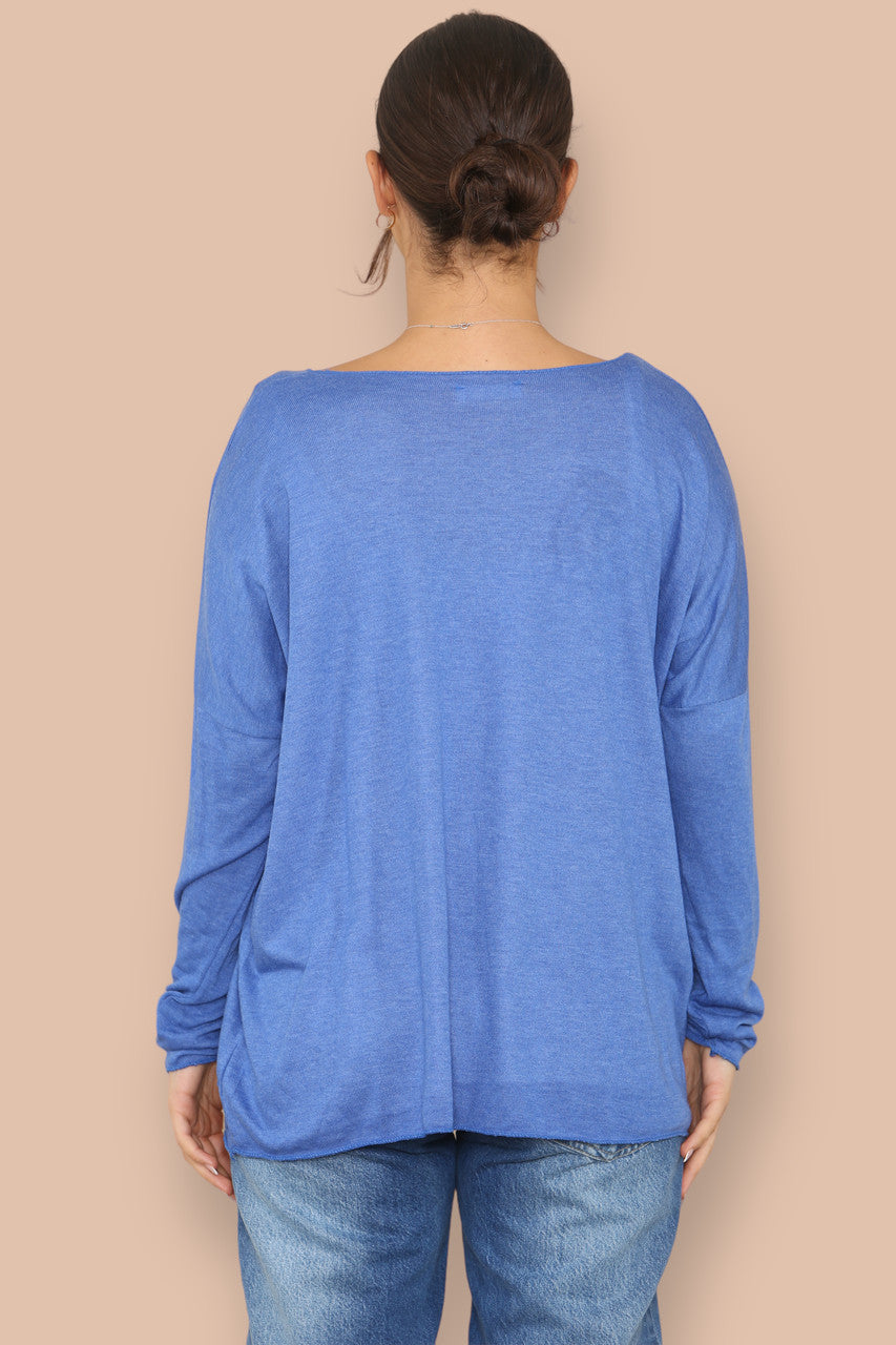 DIAMANTE SEQUIN HEART FINE KNIT JUMPER ROYAL BLUE