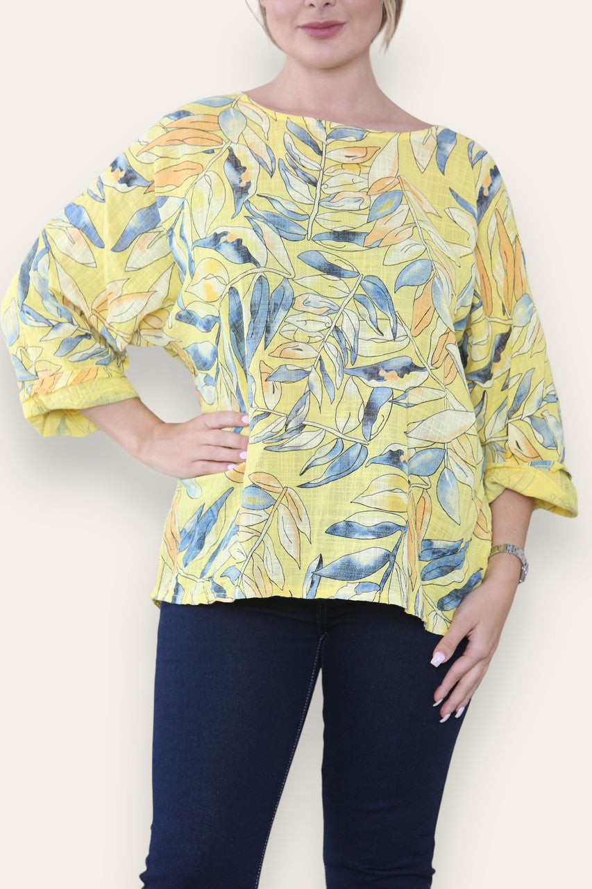 BLAD STENGEL PRINT TOP GEEL
