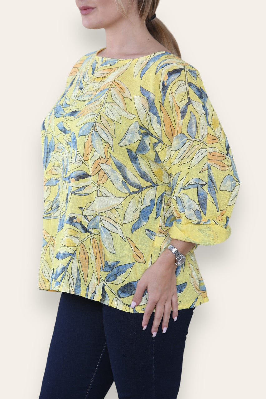 BLAD STENGEL PRINT TOP GEEL