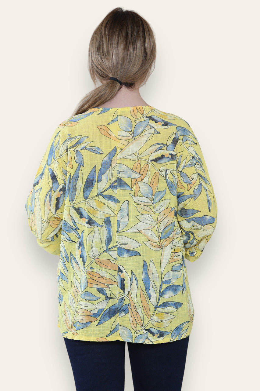 BLAD STENGEL PRINT TOP GEEL