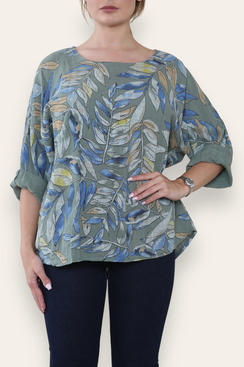BLAD STENGEL PRINT TOP KAKI