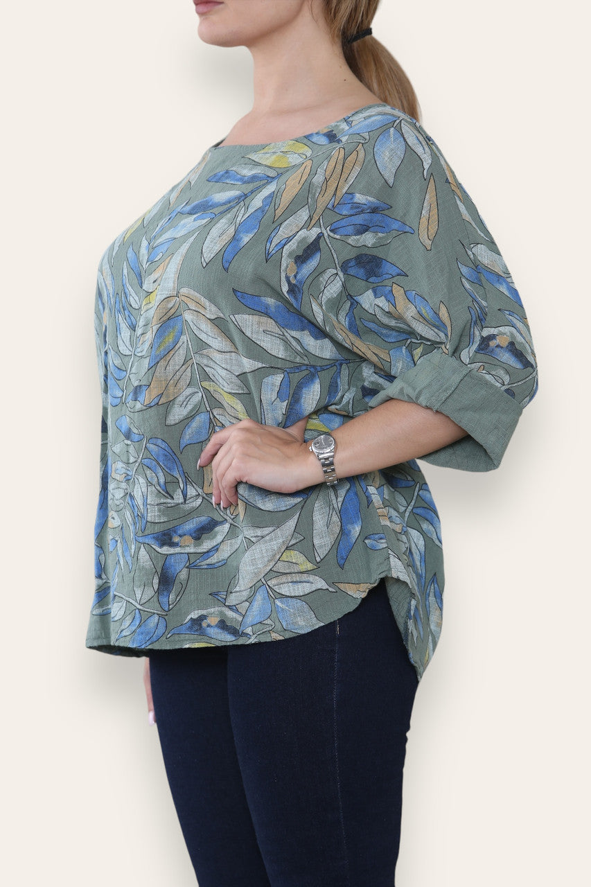 BLAD STENGEL PRINT TOP KAKI