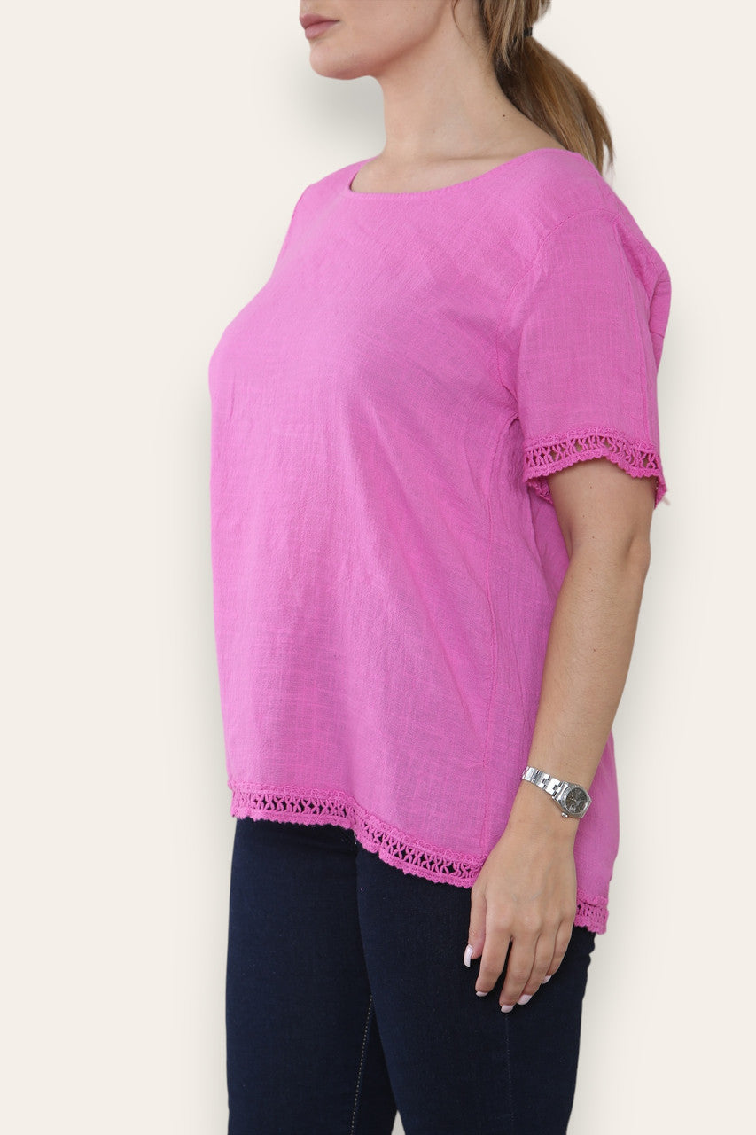 TOP MET GEHAAKTE AFWERKING CERISE