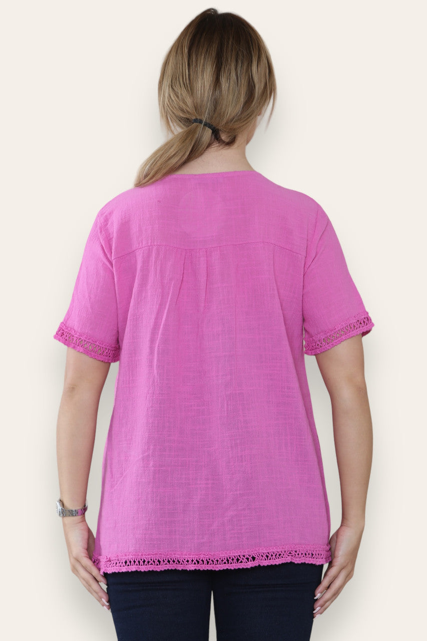 TOP MET GEHAAKTE AFWERKING CERISE