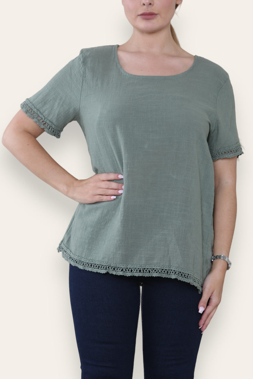 GEHAAKTE AFWERKING DETAIL TOP KAKI