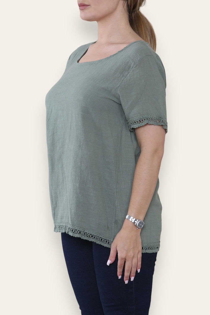 GEHAAKTE AFWERKING DETAIL TOP KAKI