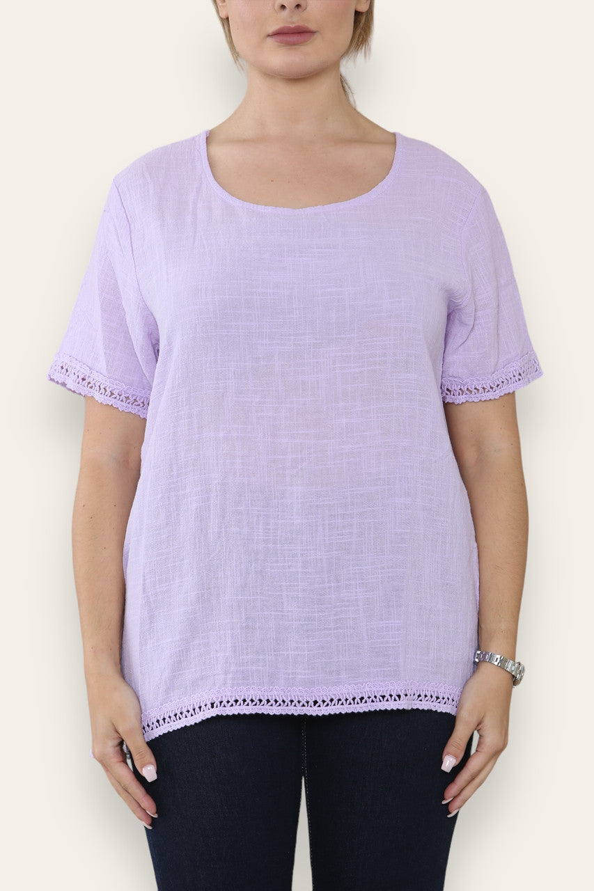 GEHAAKTE RAND DETAIL TOP LILA
