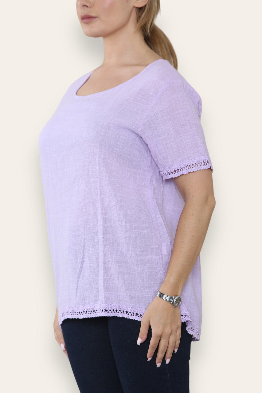 GEHAAKTE RAND DETAIL TOP LILA