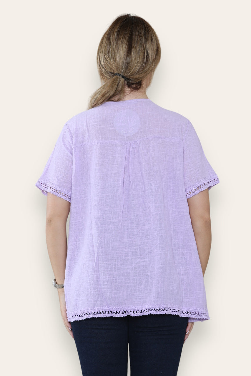 GEHAAKTE RAND DETAIL TOP LILA