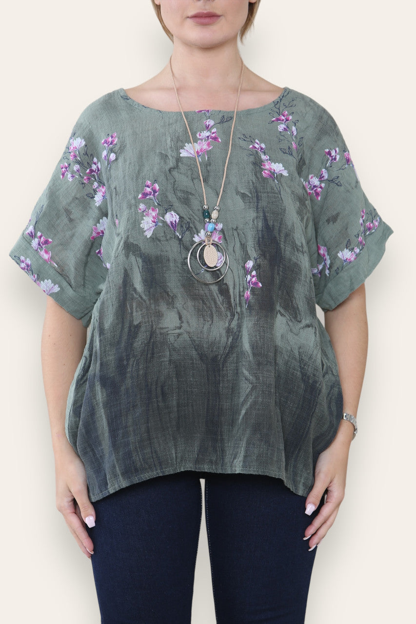 BLOESEM BLOEMENRAND PRINT TOP KHAKI