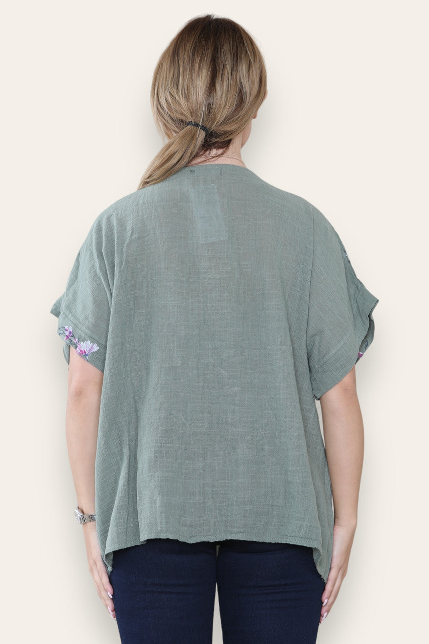BLOESEM BLOEMENRAND PRINT TOP KHAKI
