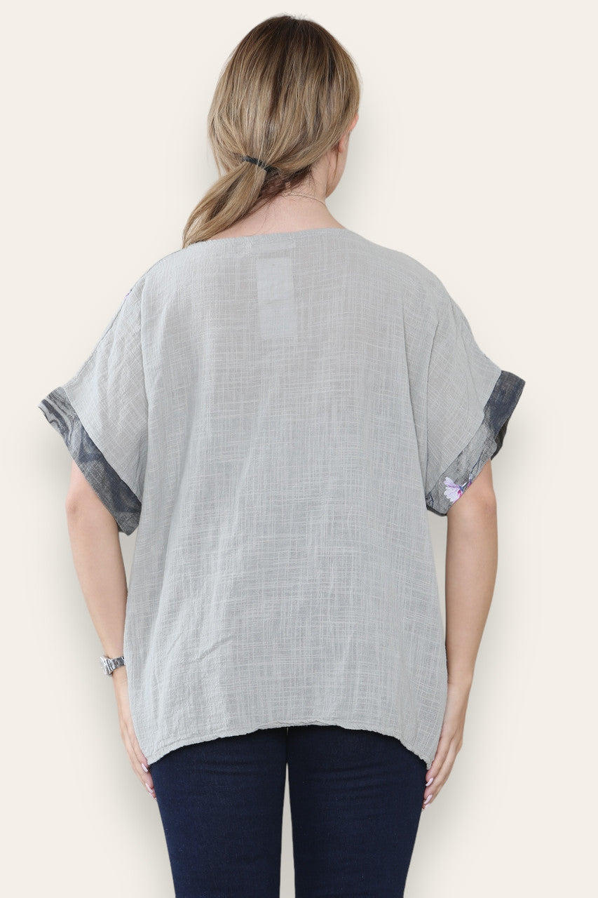 BLOSSOM BLOEMENBOORDPRINT TOP TAUPE