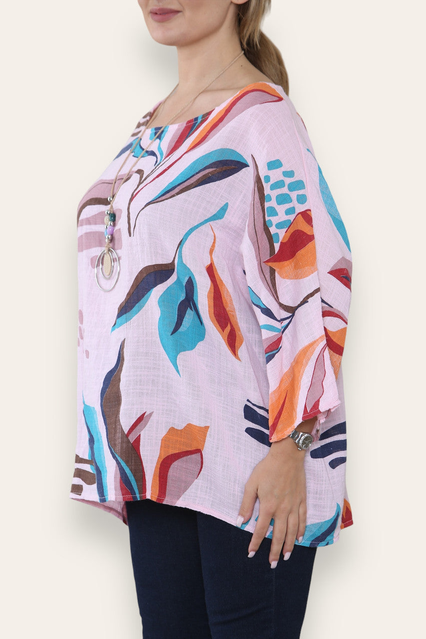 ABSTRACT BLADEREN PRINT TOP STOFROZE