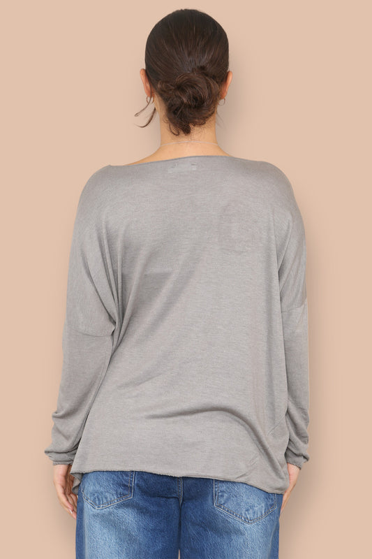 DIAMANTE PAILLETTEN HART FIJNE TRUI TAUPE