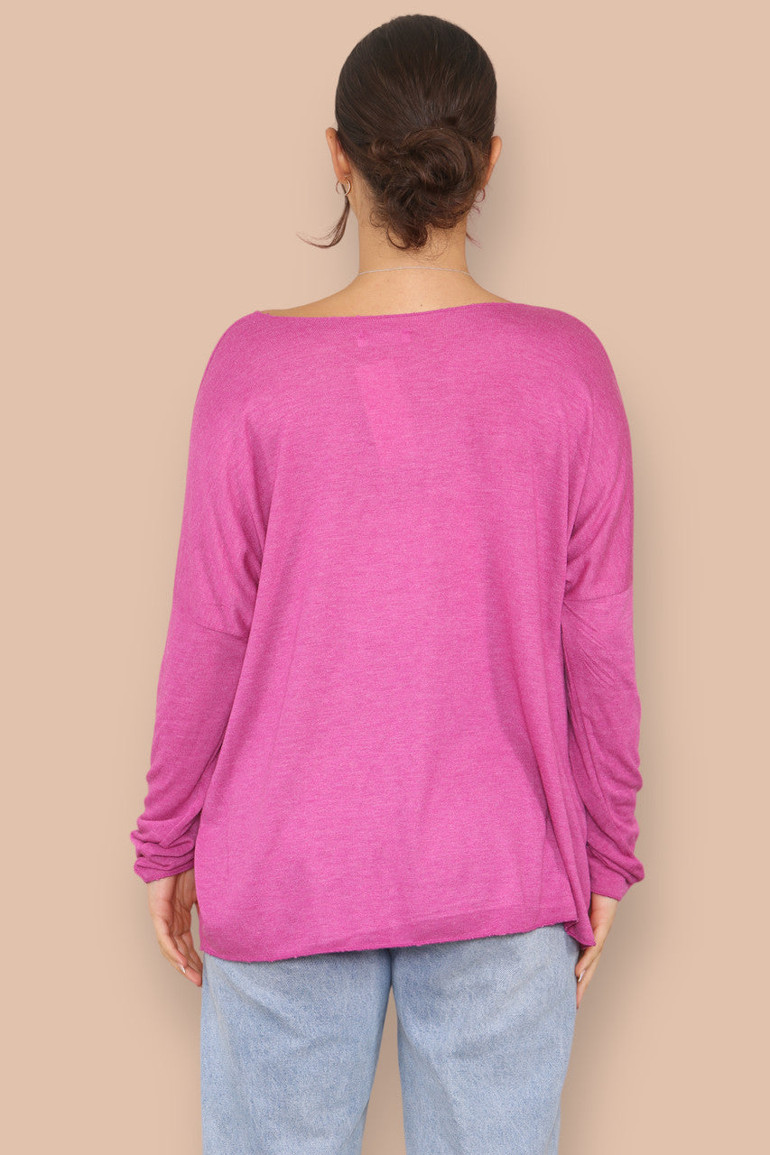 DIAMANTE SEQUIN HEART FINE KNIT JUMPER CERISE