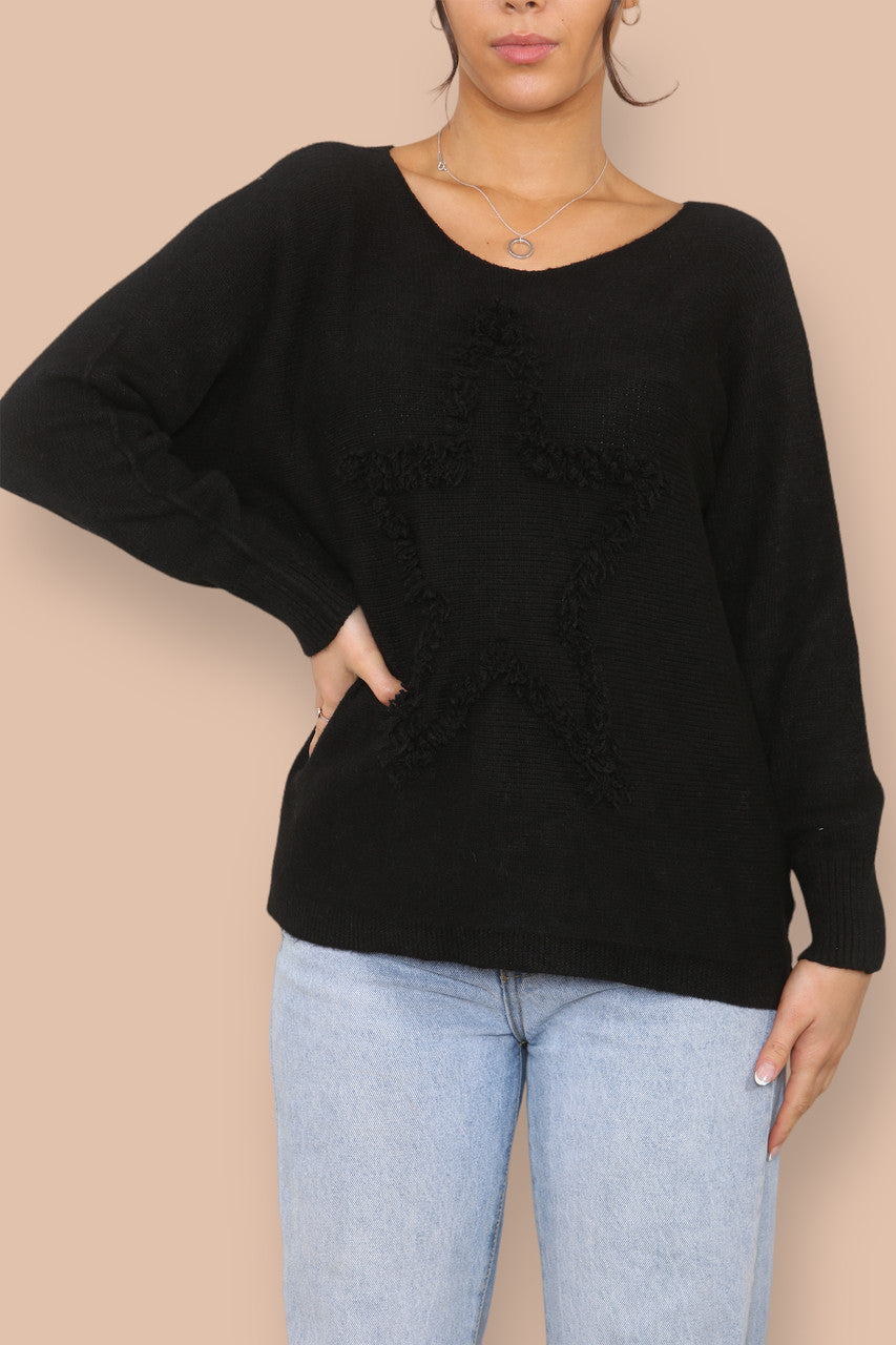 TUFTED STAR KNITTED JUMPER BLACK
