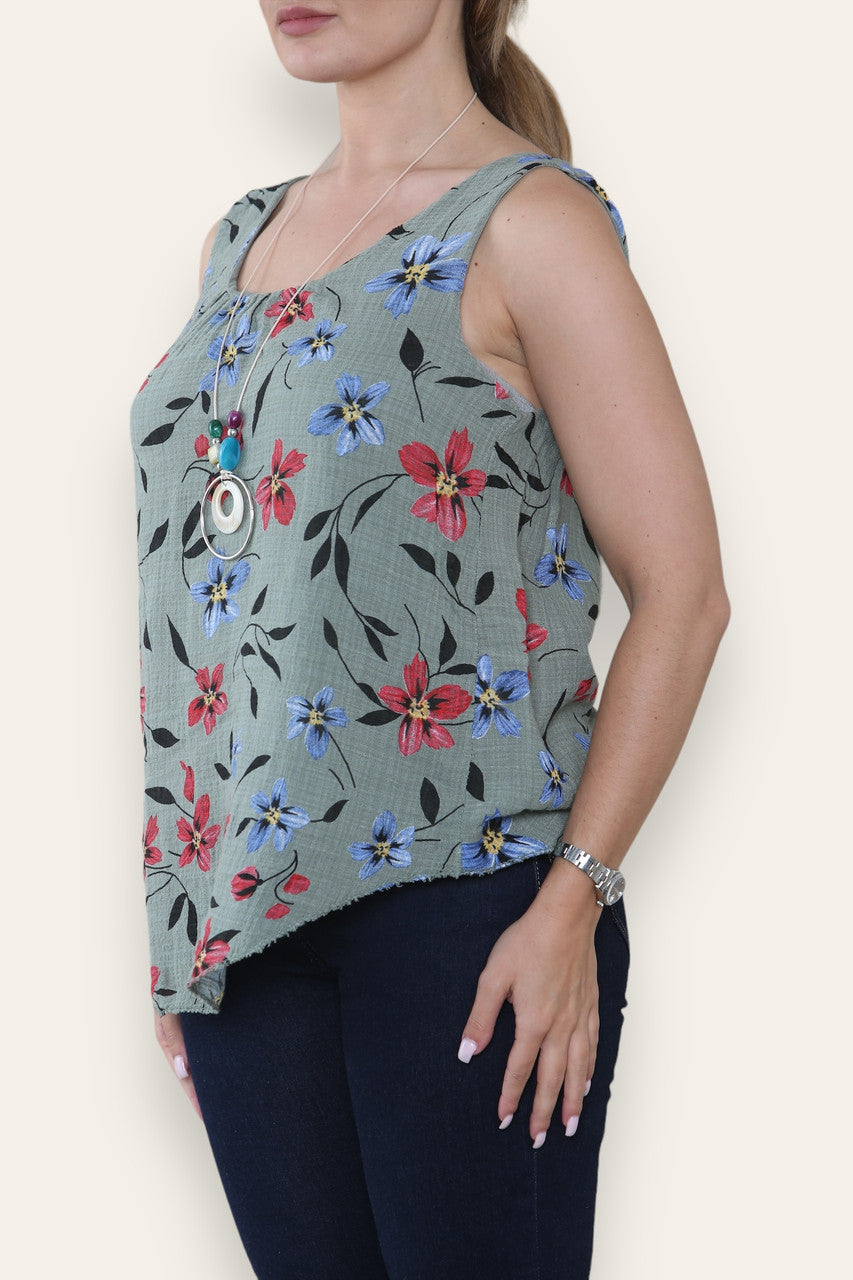 MOUWLOZE TOP MET BLOEMETJESPRINT KHAKI