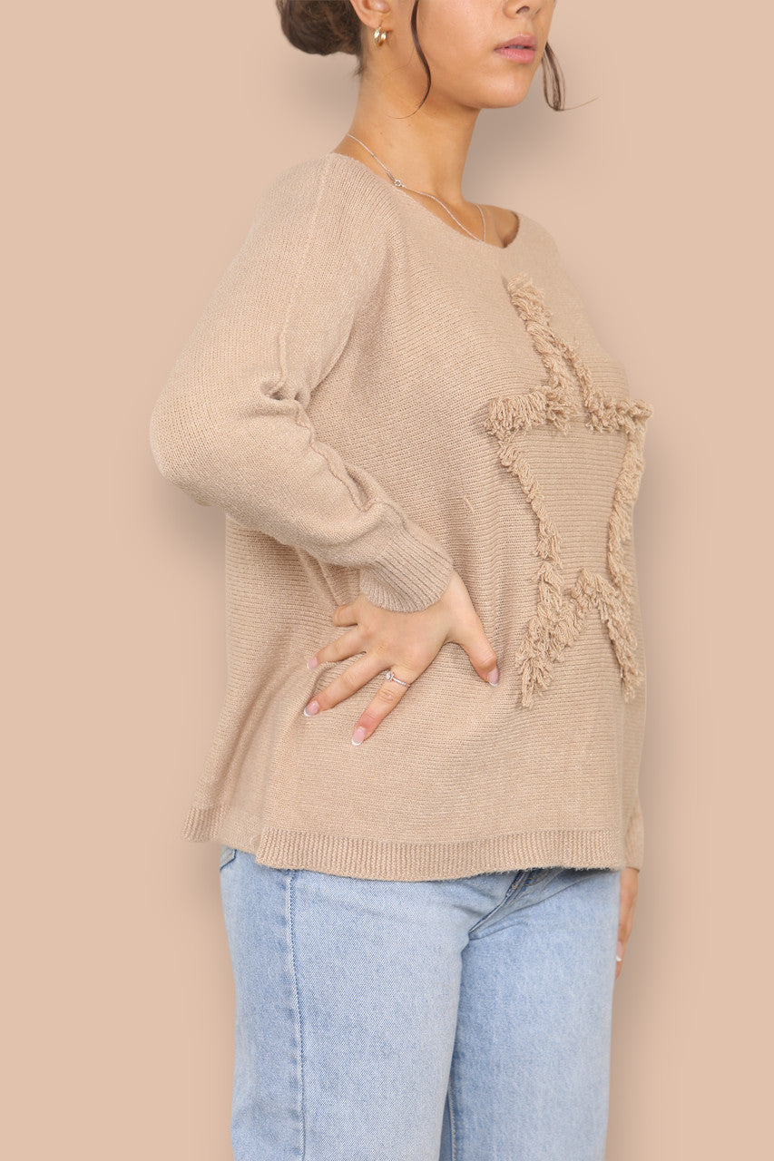 TUFTED STAR KNITTED JUMPER TAN