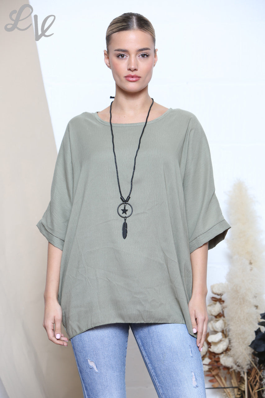 Dames Vleermuismouw Effen Blouse Kaki