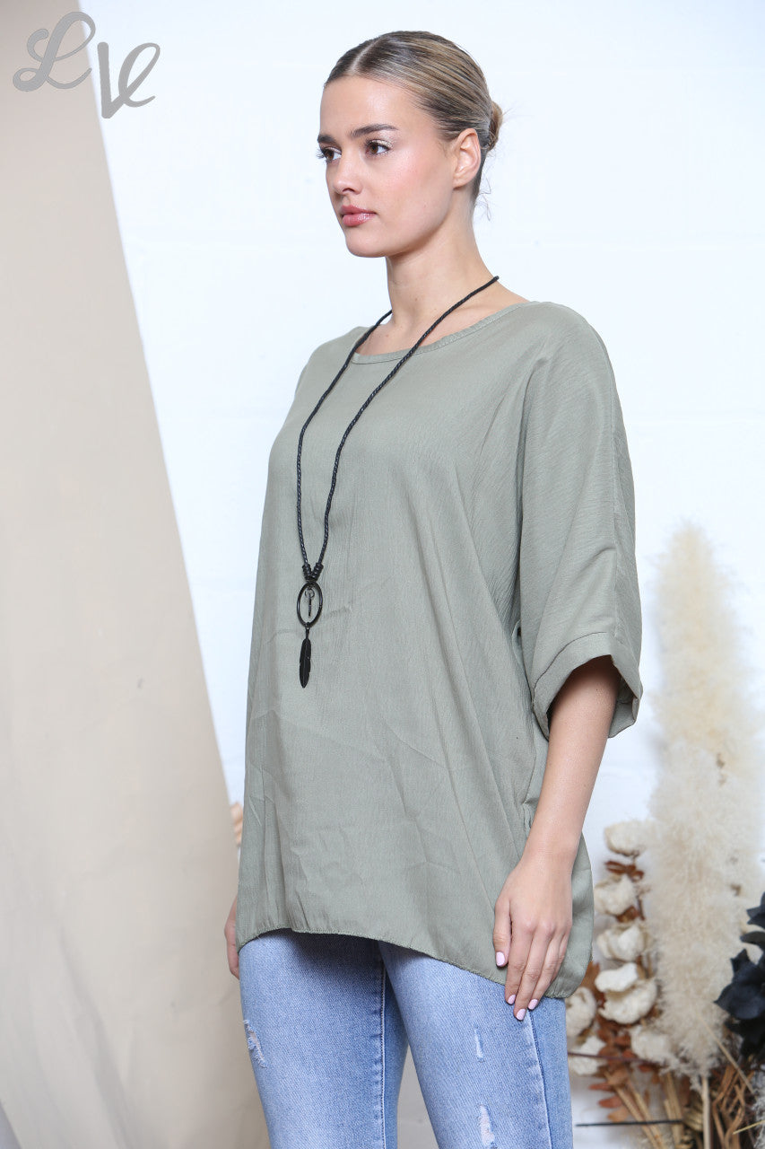 Dames Vleermuismouw Effen Blouse Kaki