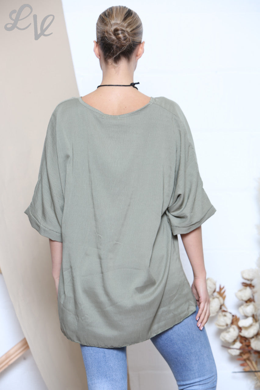 Dames Vleermuismouw Effen Blouse Kaki