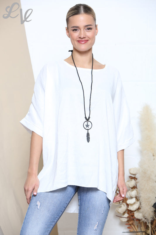Damesblouse met vleermuismouwen, effen wit