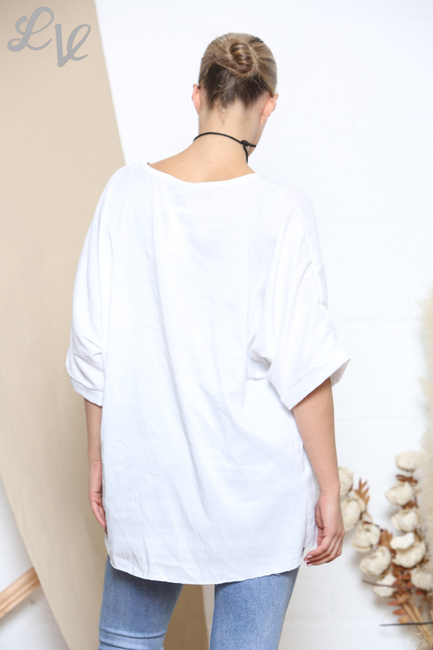 Ladies Batwing Sleeve Plain Blouse White