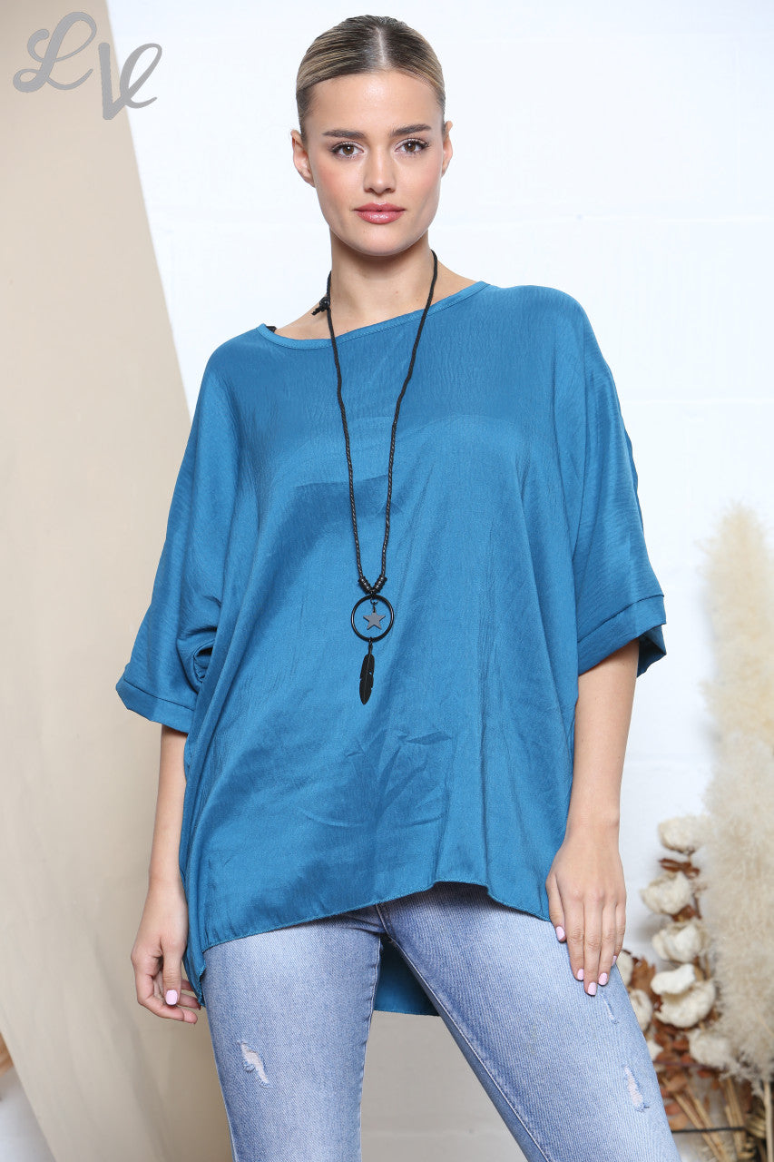 Ladies Batwing Sleeve Plain Blouse Teal