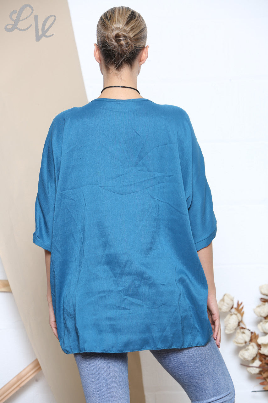 Ladies Batwing Sleeve Plain Blouse Teal