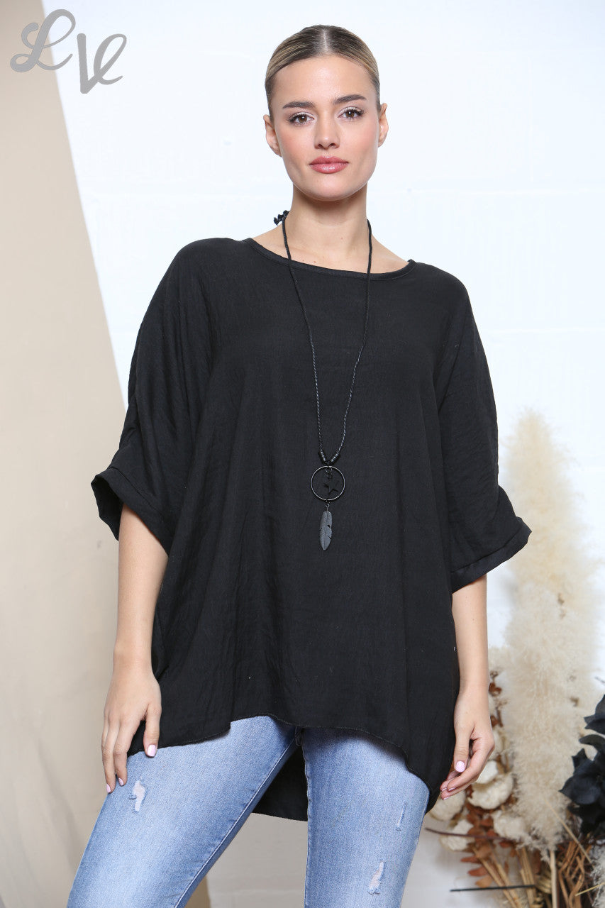 Ladies Batwing Sleeve Plain Blouse Black
