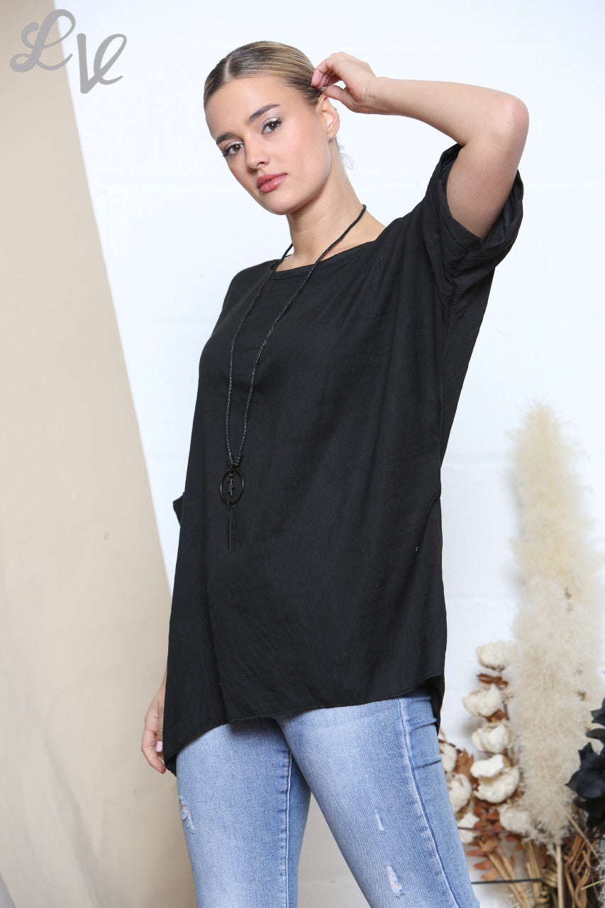 Ladies Batwing Sleeve Plain Blouse Black