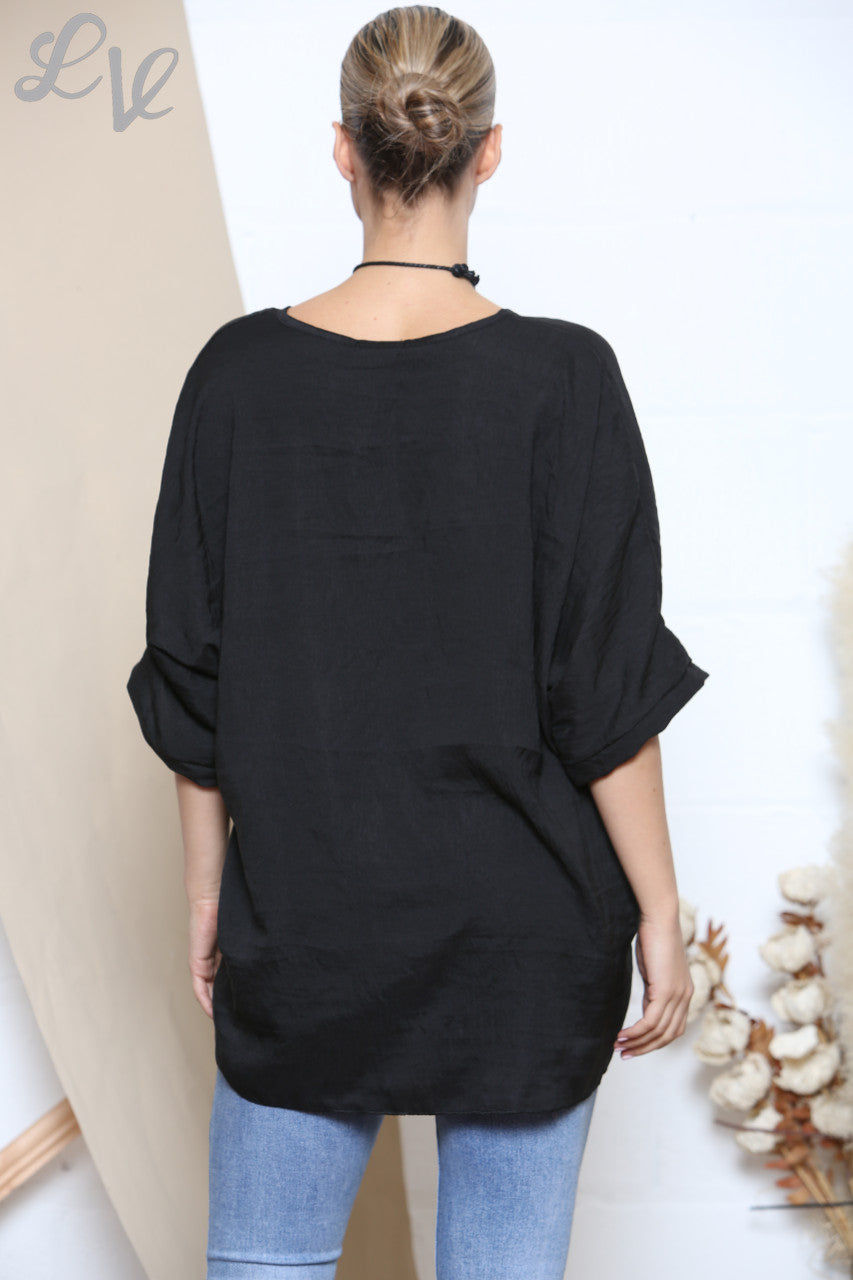 Ladies Batwing Sleeve Plain Blouse Black