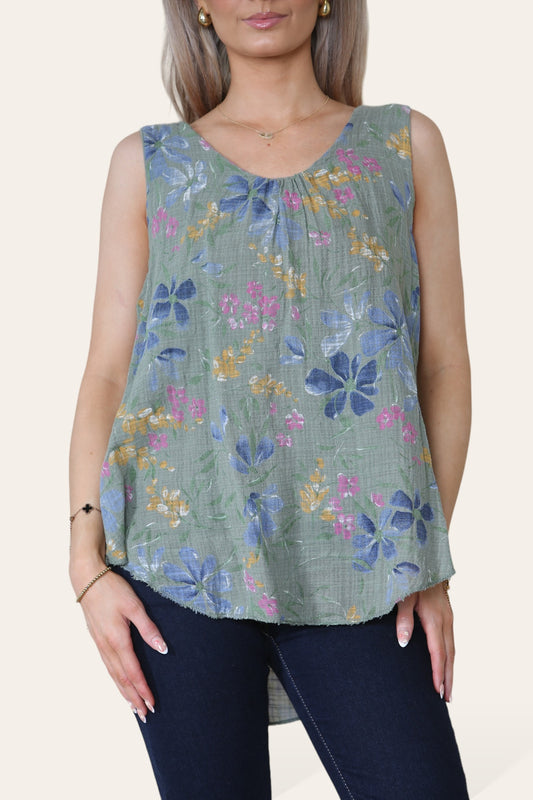 FLORAL DITSY PRINT SLEEVELESS VEST TOP MINT