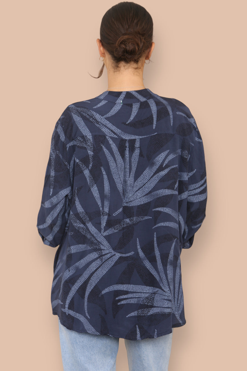 ABSTRACT DOTWORK GRANDAD SHIRT NAVY