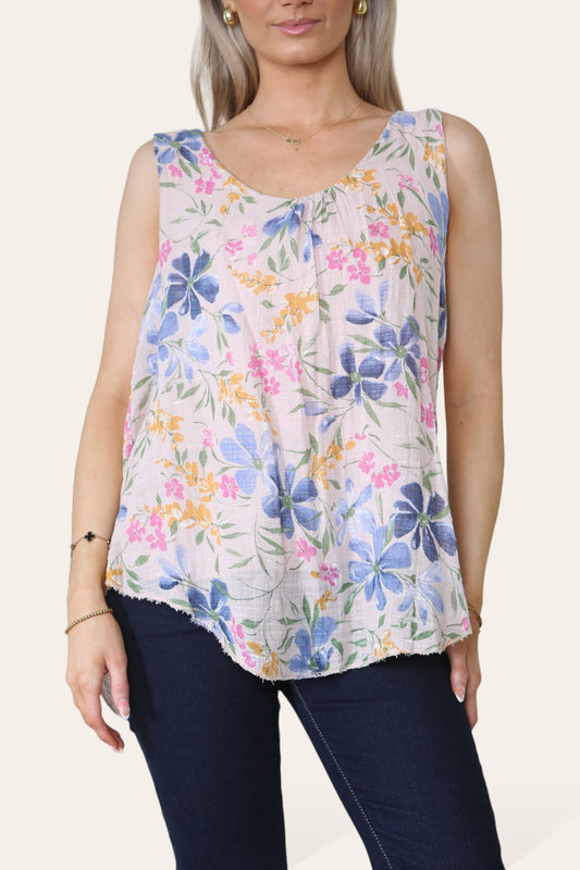 FLORAL DITSY PRINT SLEEVELESS VEST TOP DUSTY PINK