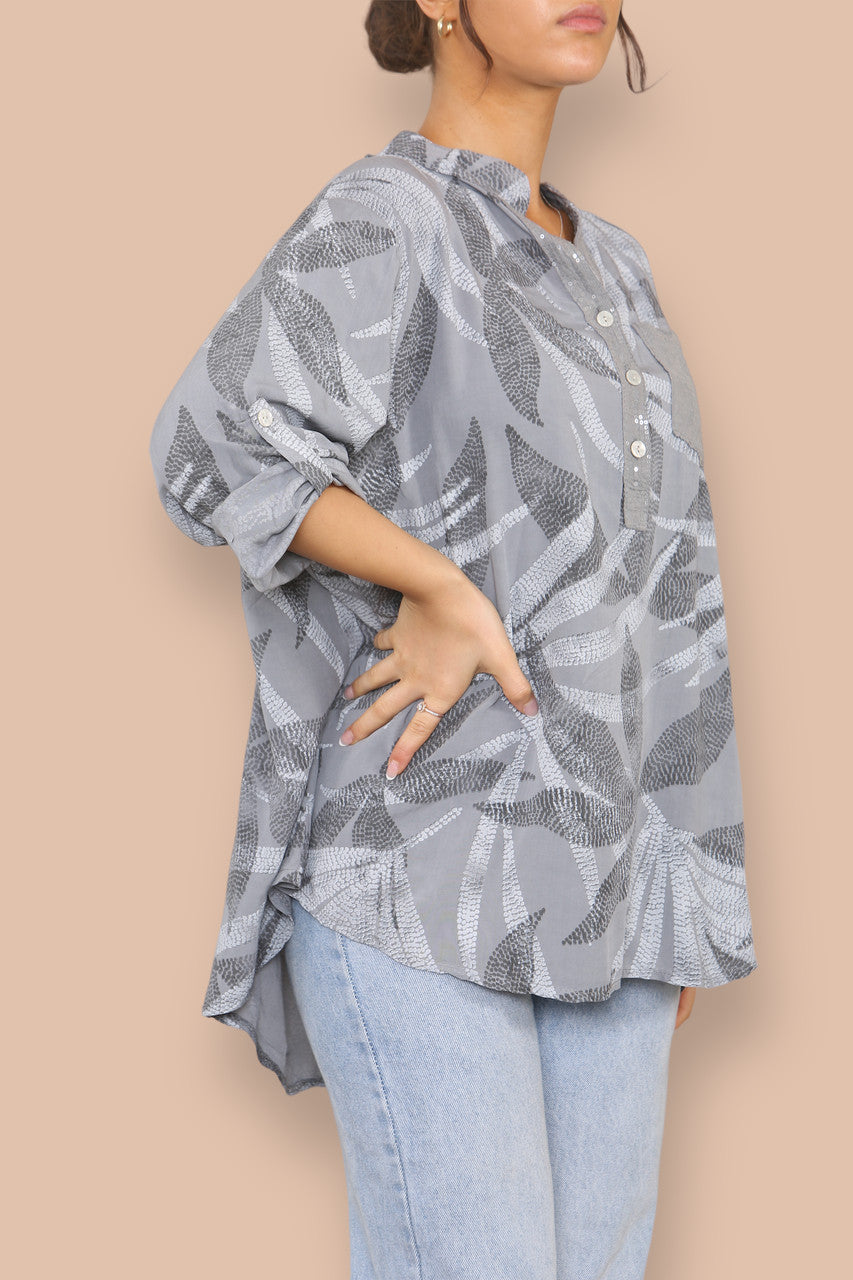 ABSTRACT DOTWORK GRANDAD SHIRT GREY