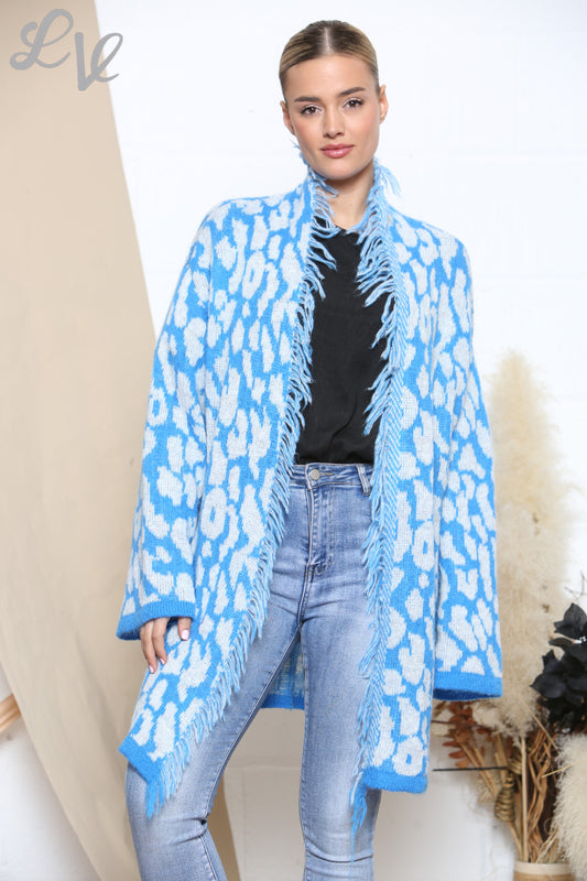 Dames Gestructureerd Gebreid Vest met Dierenprint Turquoise
